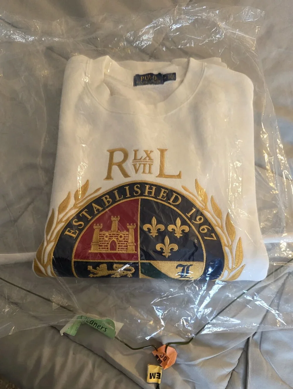 Polo by Ralph Lauren White Crest Sweatshirt with Gold, Navy & Red Emblem